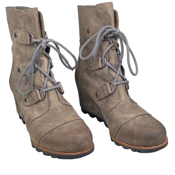 Sorel Women’s Joan Of Arctic Brown Leather Hidden Wedge Ankle Boot Size US 10 - Picture 2 of 10